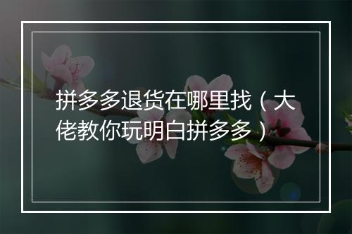 拼多多退货在哪里找（大佬教你玩明白拼多多）