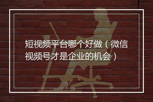 短视频平台哪个好做（微信视频号才是企业的机会）