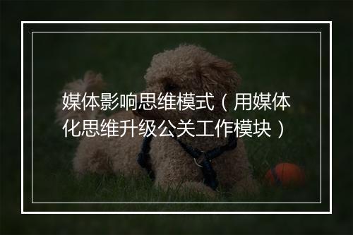 媒体影响思维模式（用媒体化思维升级公关工作模块）