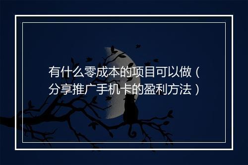 有什么零成本的项目可以做（分享推广手机卡的盈利方法）