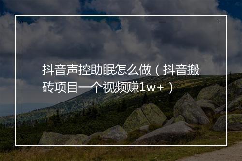 抖音声控助眠怎么做（抖音搬砖项目一个视频赚1w+）