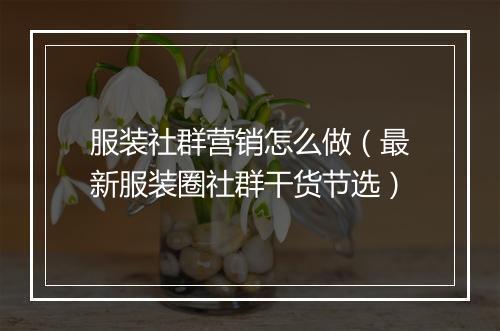 服装社群营销怎么做（最新服装圈社群干货节选）