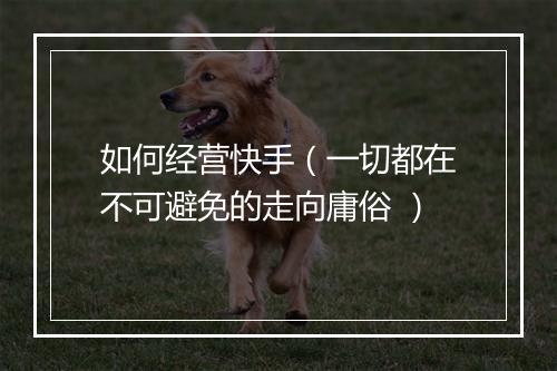 如何经营快手（一切都在不可避免的走向庸俗 ）