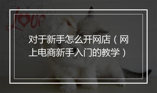 对于新手怎么开网店（网上电商新手入门的教学）