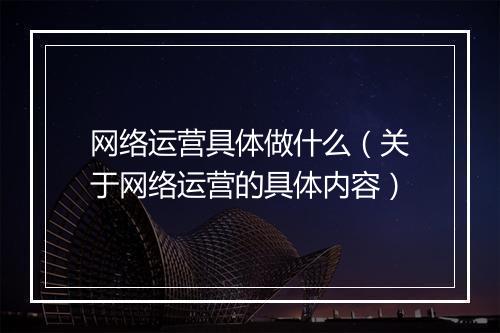 网络运营具体做什么（关于网络运营的具体内容）