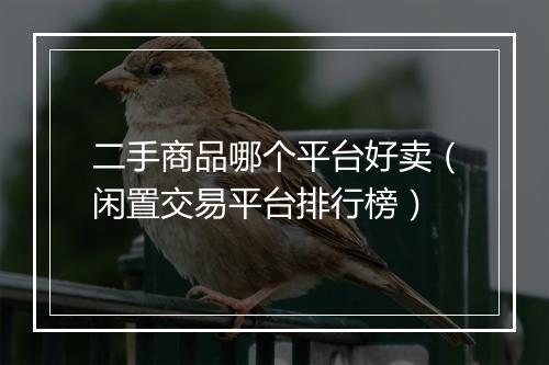 二手商品哪个平台好卖（闲置交易平台排行榜）