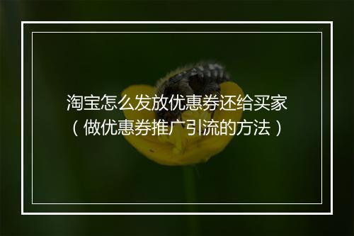 淘宝怎么发放优惠券还给买家（做优惠券推广引流的方法）