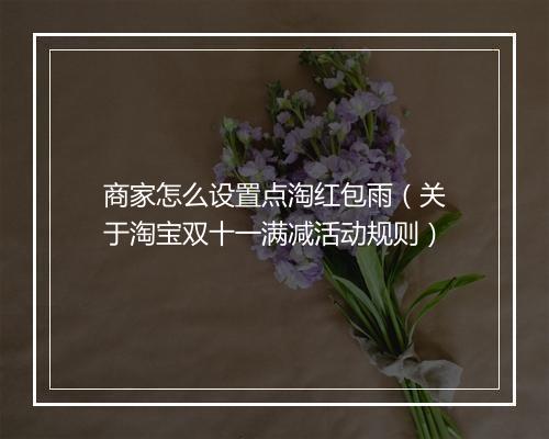 商家怎么设置点淘红包雨（关于淘宝双十一满减活动规则）