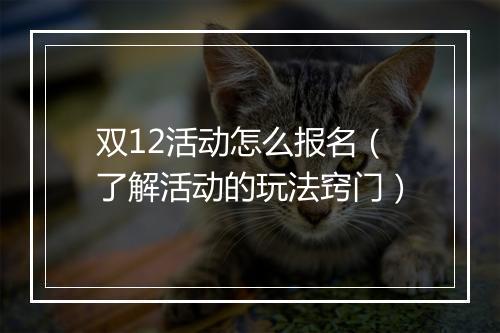双12活动怎么报名（了解活动的玩法窍门）