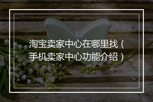淘宝卖家中心在哪里找（手机卖家中心功能介绍）