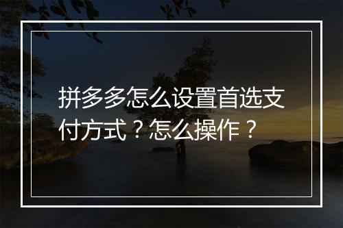 拼多多怎么设置首选支付方式？怎么操作？