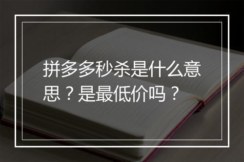 拼多多秒杀是什么意思？是最低价吗？