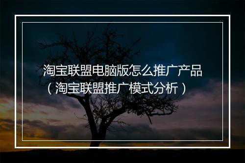 淘宝联盟电脑版怎么推广产品（淘宝联盟推广模式分析）