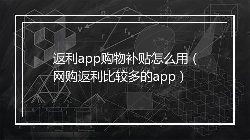 返利app购物补贴怎么用（网购返利比较多的app）