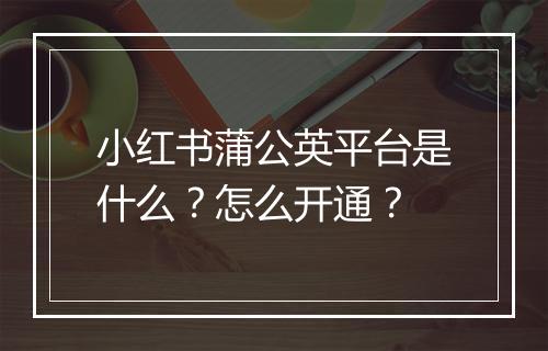 小红书蒲公英平台是什么？怎么开通？