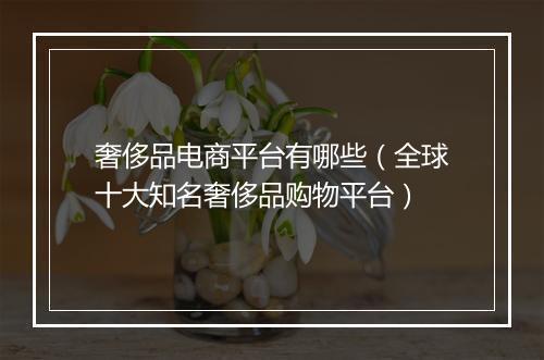 奢侈品电商平台有哪些（全球十大知名奢侈品购物平台）