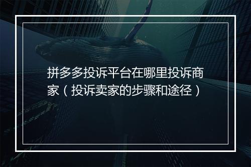 拼多多投诉平台在哪里投诉商家（投诉卖家的步骤和途径）