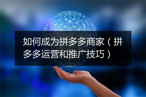 如何成为拼多多商家（拼多多运营和推广技巧）