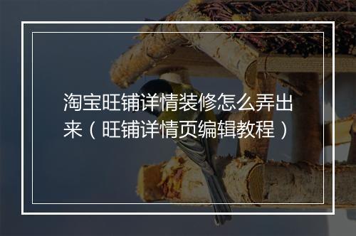 淘宝旺铺详情装修怎么弄出来（旺铺详情页编辑教程）