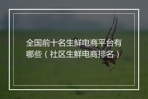 全国前十名生鲜电商平台有哪些（社区生鲜电商排名）