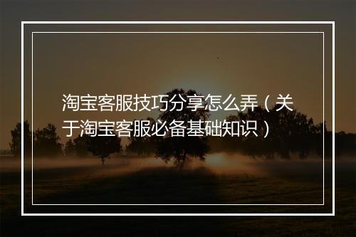 淘宝客服技巧分享怎么弄（关于淘宝客服必备基础知识）