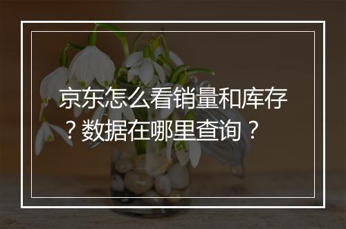 京东怎么看销量和库存？数据在哪里查询？