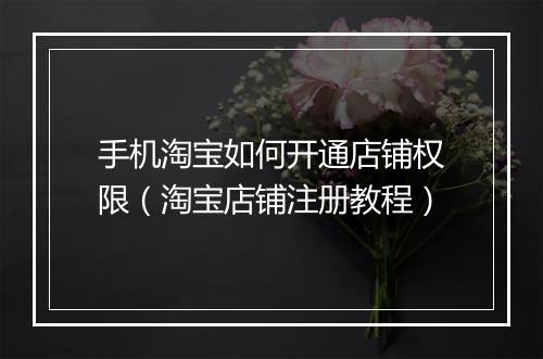 手机淘宝如何开通店铺权限（淘宝店铺注册教程）