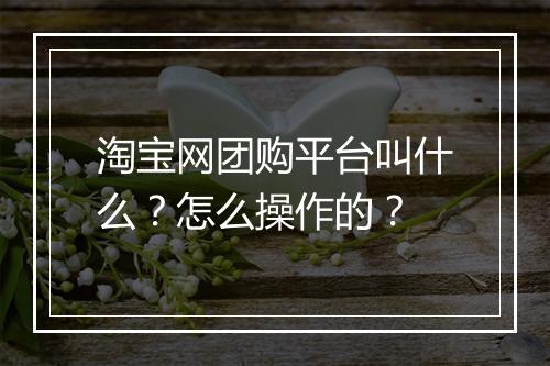 淘宝网团购平台叫什么？怎么操作的？