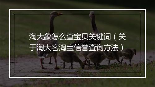 淘大象怎么查宝贝关键词（关于淘大客淘宝信誉查询方法）