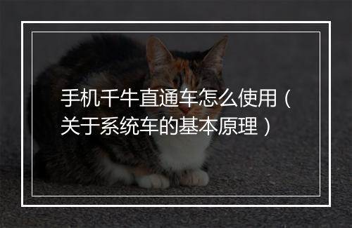 手机千牛直通车怎么使用（关于系统车的基本原理）