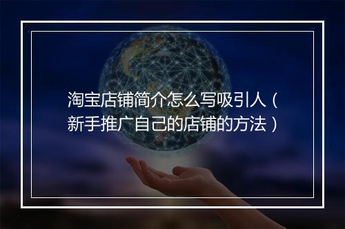 淘宝店铺简介怎么写吸引人（新手推广自己的店铺的方法）