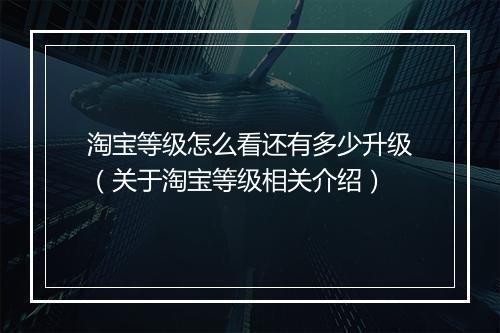 淘宝等级怎么看还有多少升级（关于淘宝等级相关介绍）