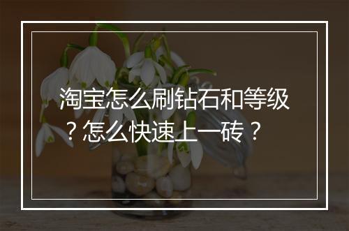 淘宝怎么刷钻石和等级？怎么快速上一砖？