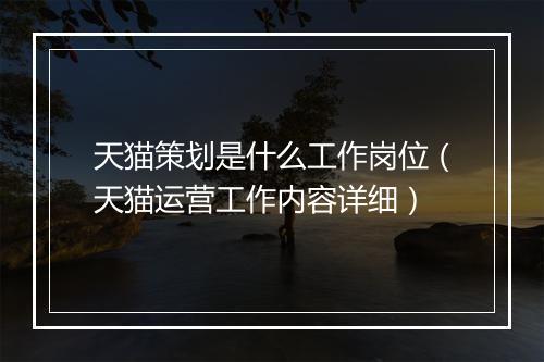 天猫策划是什么工作岗位（天猫运营工作内容详细）