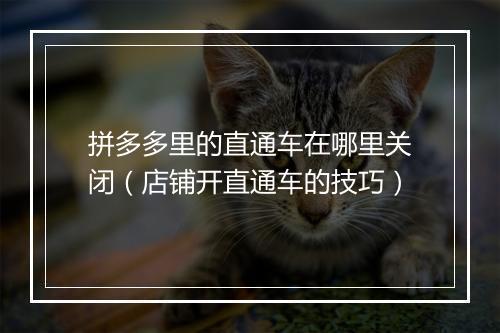 拼多多里的直通车在哪里关闭（店铺开直通车的技巧）