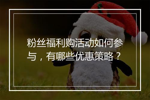 粉丝福利购活动如何参与，有哪些优惠策略？