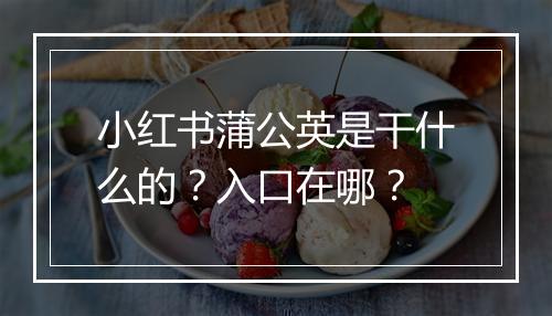 小红书蒲公英是干什么的？入口在哪？