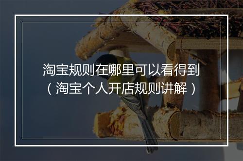 淘宝规则在哪里可以看得到（淘宝个人开店规则讲解）