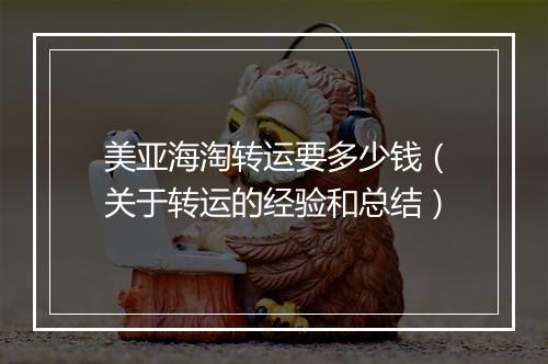 美亚海淘转运要多少钱（关于转运的经验和总结）