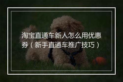 淘宝直通车新人怎么用优惠券（新手直通车推广技巧）