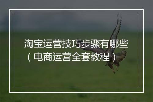 淘宝运营技巧步骤有哪些（电商运营全套教程）