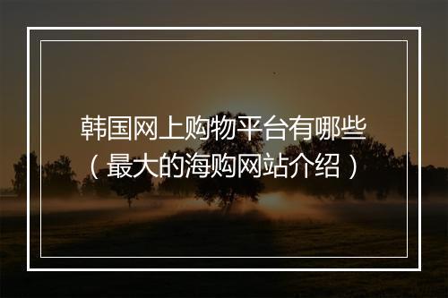 韩国网上购物平台有哪些（最大的海购网站介绍）