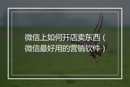 微信上如何开店卖东西（微信最好用的营销软件）