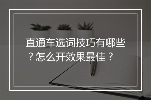 直通车选词技巧有哪些？怎么开效果最佳？
