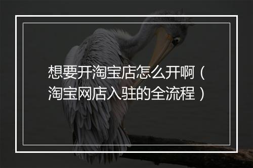 想要开淘宝店怎么开啊（淘宝网店入驻的全流程）