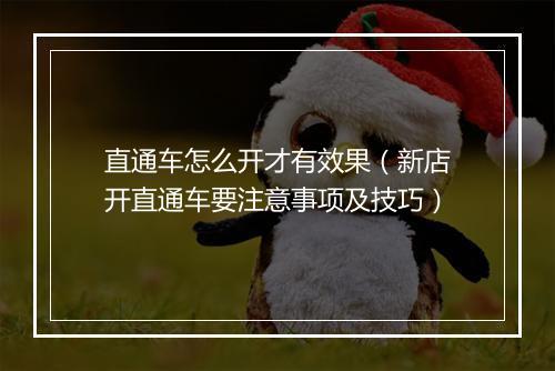 直通车怎么开才有效果（新店开直通车要注意事项及技巧）