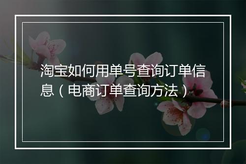 淘宝如何用单号查询订单信息（电商订单查询方法）