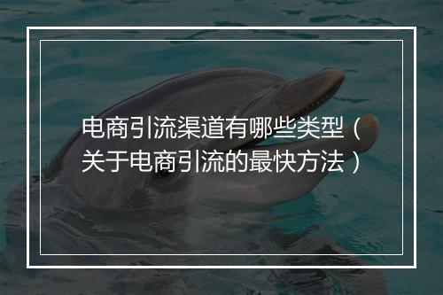 电商引流渠道有哪些类型（关于电商引流的最快方法）