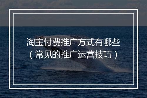 淘宝付费推广方式有哪些（常见的推广运营技巧）