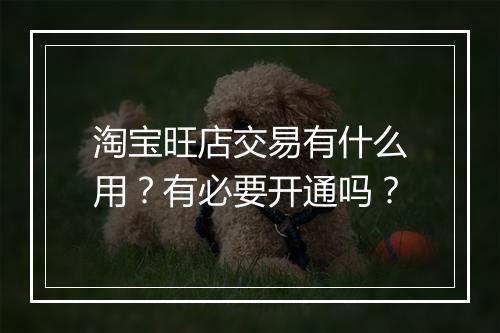 淘宝旺店交易有什么用？有必要开通吗？